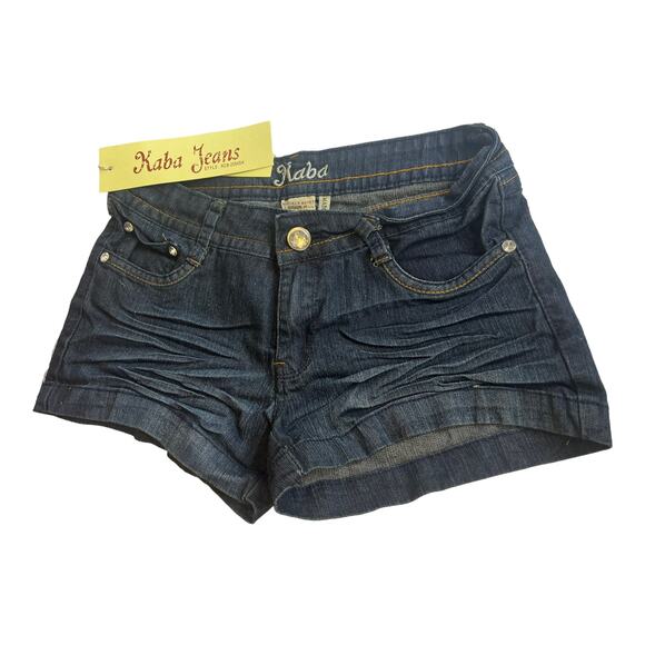 NEW Kaba JEAN SHORTS SZ 7 Dark Blue Denim Stone Stud Bedazzled Double Lasso NWT - Picture 7 of 12